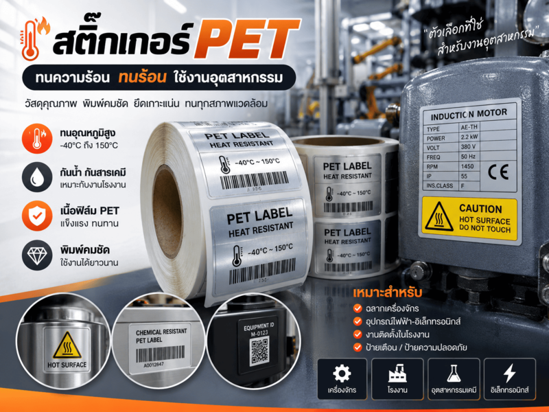 สติ๊กเกอร์ PET ทนความร้อน