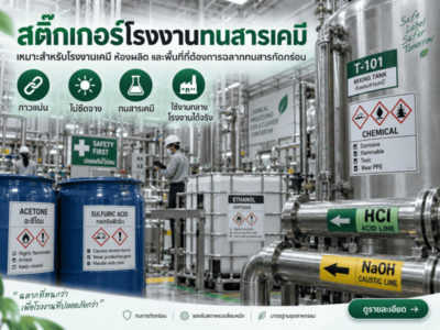 สติ๊กเกอร์โรงงานทนสารเคมี เหมาะสำหรับโรงงานเคมี
